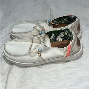 Hey Dude White Slip-On Shoes with Textured Soles